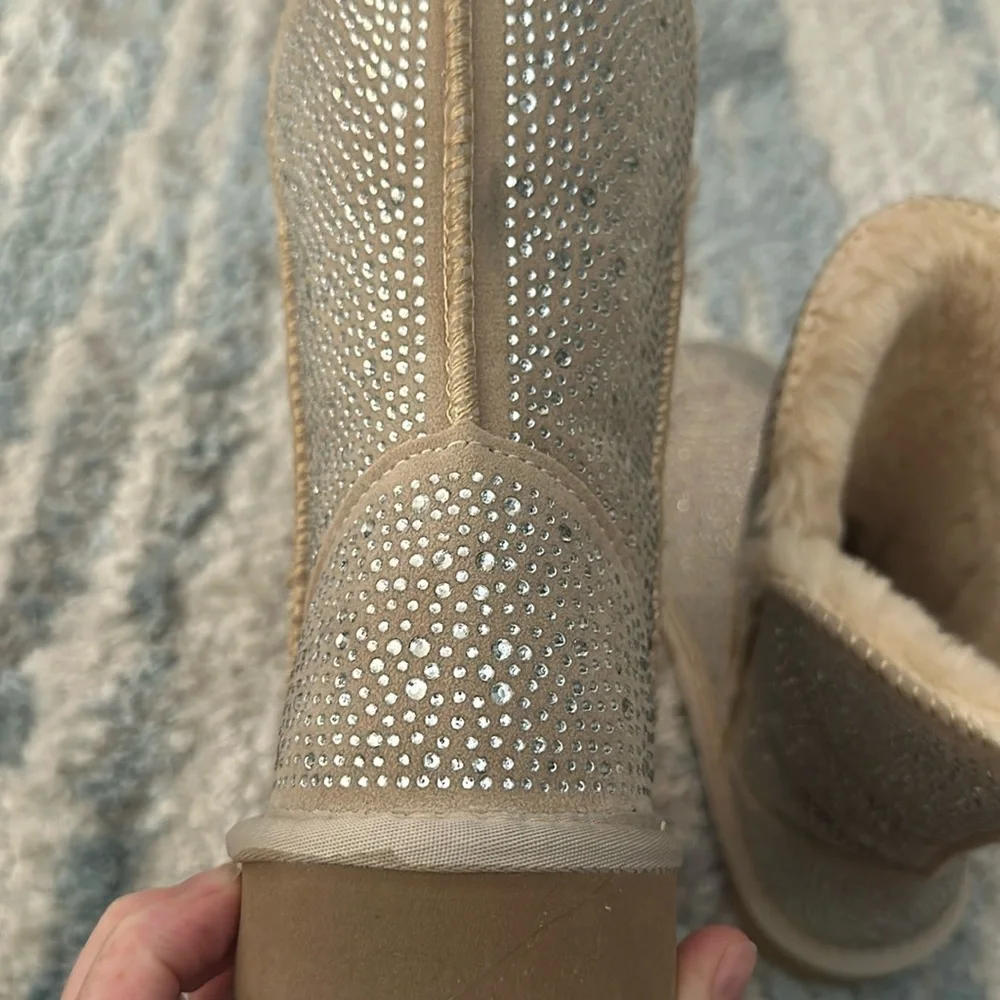 INC Adrief cream beige sparkle rhinestone boots size 7
